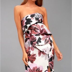 KEEPSAKE the Label Strapless Floral Dress in Pink and Black